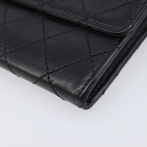 CHANEL 2.55 Matelasse Long Wallet Leather Black Silver CC Auth 205240V