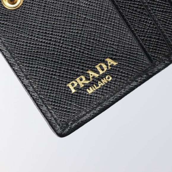 PRADA Bifold Wallet Nylon Black Gold Auth 205242M