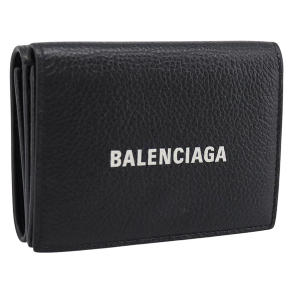 Balenciaga Trifold Wallet Leather Black Silver 594312 Auth 205243V