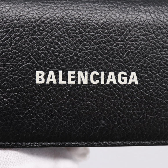 Balenciaga Trifold Wallet Leather Black Silver 594312 Auth 205243V