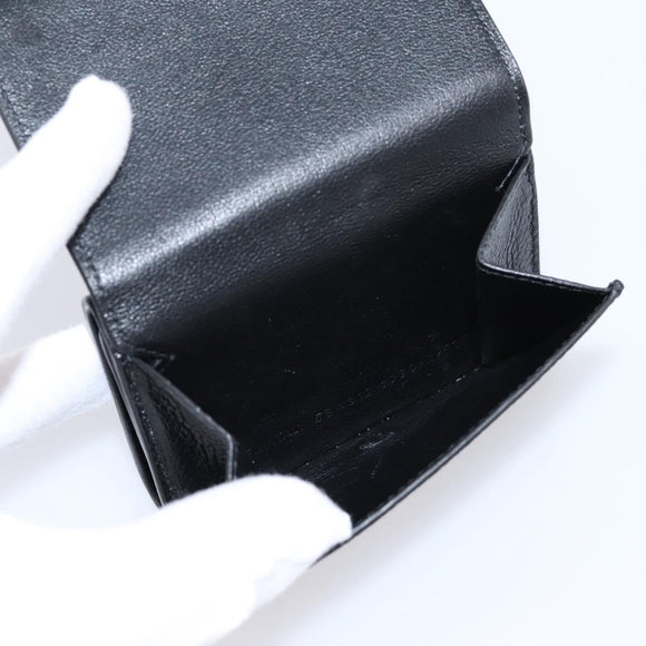 Balenciaga Trifold Wallet Leather Black Silver 594312 Auth 205243V