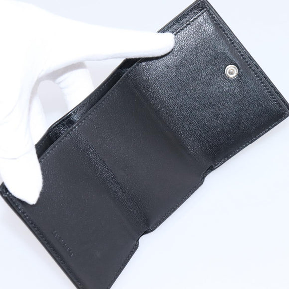 Balenciaga Trifold Wallet Leather Black Silver 594312 Auth 205243V