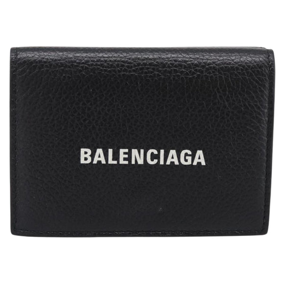 Balenciaga Trifold Wallet Leather Black Silver 594312 Auth 205243V