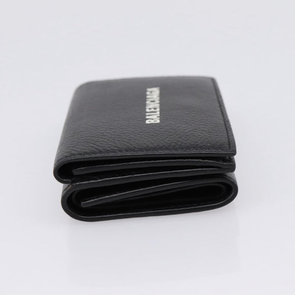Balenciaga Trifold Wallet Leather Black Silver 594312 Auth 205243V