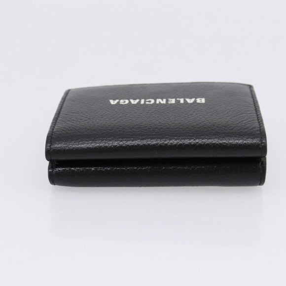 Balenciaga Trifold Wallet Leather Black Silver 594312 Auth 205243V