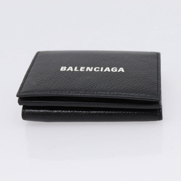 Balenciaga Trifold Wallet Leather Black Silver 594312 Auth 205243V