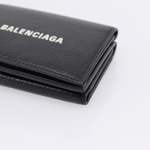 Balenciaga Trifold Wallet Leather Black Silver 594312 Auth 205243V