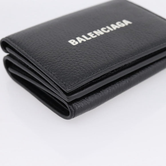 Balenciaga Trifold Wallet Leather Black Silver 594312 Auth 205243V