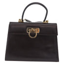 Salvatore Ferragamo Gancini Hand Bag Leather 2way Dark Brown Gold Auth 205246A-13