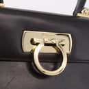 Salvatore Ferragamo Gancini Hand Bag Leather 2way Dark Brown Gold Auth 205246A-23