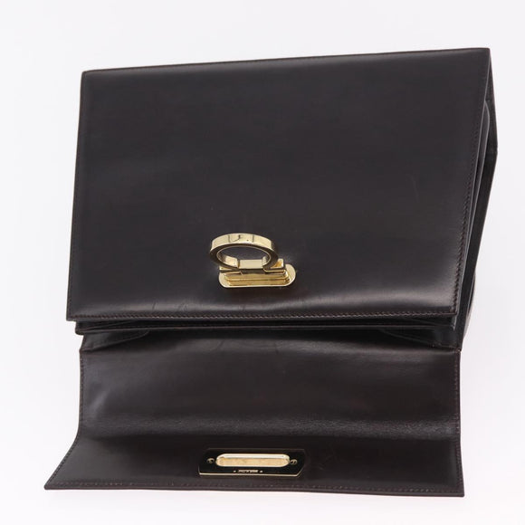 Salvatore Ferragamo Gancini Hand Bag Leather 2way Dark Brown Gold Auth 205246A