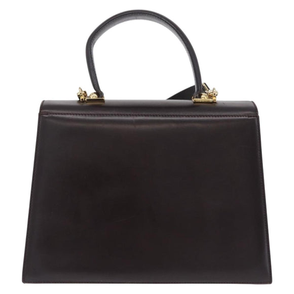 Salvatore Ferragamo Gancini Hand Bag Leather 2way Dark Brown Gold Auth 205246A