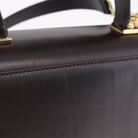 Salvatore Ferragamo Gancini Hand Bag Leather 2way Dark Brown Gold Auth 205246A
