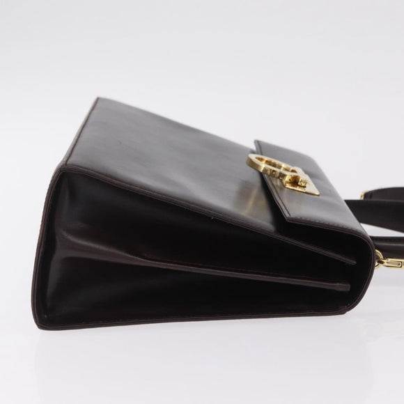 Salvatore Ferragamo Gancini Hand Bag Leather 2way Dark Brown Gold Auth 205246A