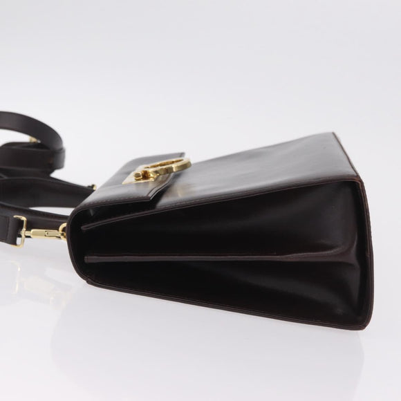 Salvatore Ferragamo Gancini Hand Bag Leather 2way Dark Brown Gold Auth 205246A
