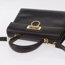 Salvatore Ferragamo Gancini Hand Bag Leather 2way Dark Brown Gold Auth 205246A-7