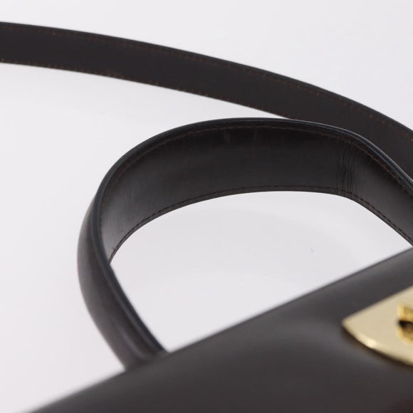 Salvatore Ferragamo Gancini Hand Bag Leather 2way Dark Brown Gold Auth 205246A