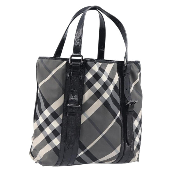 BURBERRY Nova Check Tote Bag Nylon Black Silver Auth 205247A