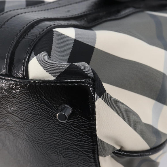BURBERRY Nova Check Tote Bag Nylon Black Silver Auth 205247A