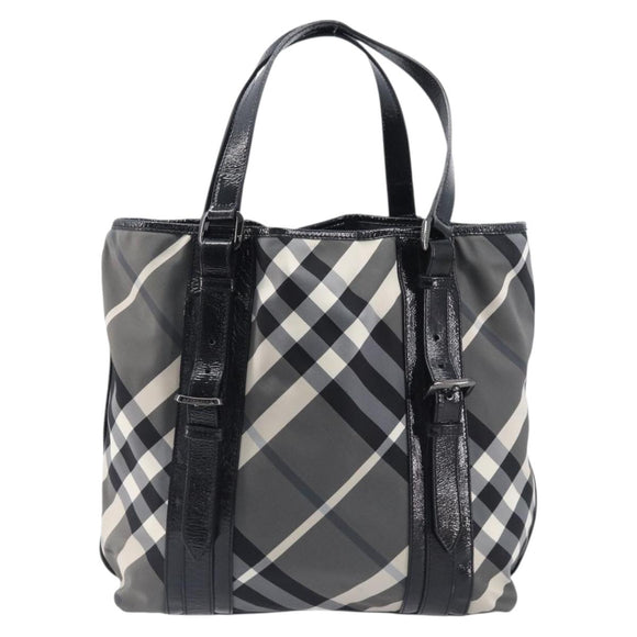 BURBERRY Nova Check Tote Bag Nylon Black Silver Auth 205247A