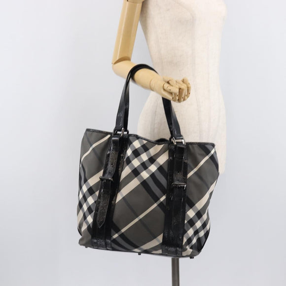 BURBERRY Nova Check Tote Bag Nylon Black Silver Auth 205247A