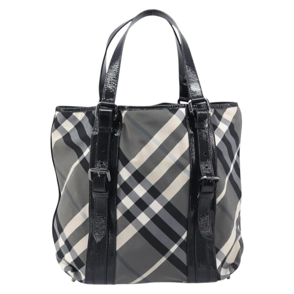BURBERRY Nova Check Tote Bag Nylon Black Silver Auth 205247A