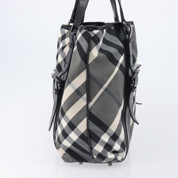 BURBERRY Nova Check Tote Bag Nylon Black Silver Auth 205247A