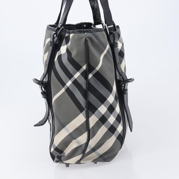 BURBERRY Nova Check Tote Bag Nylon Black Silver Auth 205247A