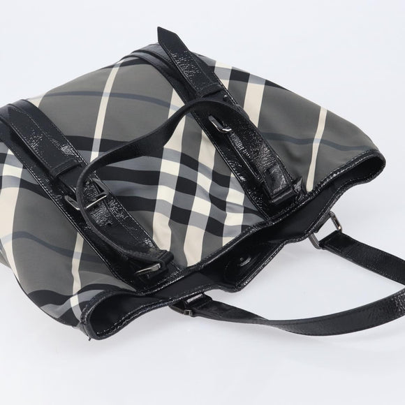 BURBERRY Nova Check Tote Bag Nylon Black Silver Auth 205247A