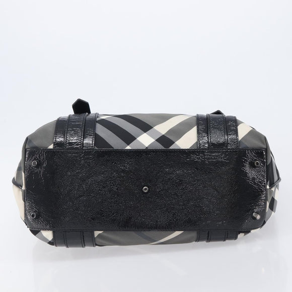 BURBERRY Nova Check Tote Bag Nylon Black Silver Auth 205247A