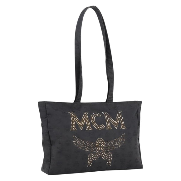 MCM Logogram Vicetos Tote Bag PVC Black Gold Auth 205249