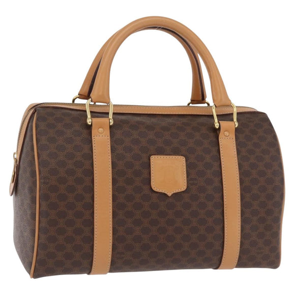 CELINE Macadam Canvas Hand Bag PVC Leather Brown Gold Auth 205250V