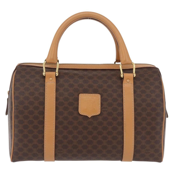 CELINE Macadam Canvas Hand Bag PVC Leather Brown Gold Auth 205250V