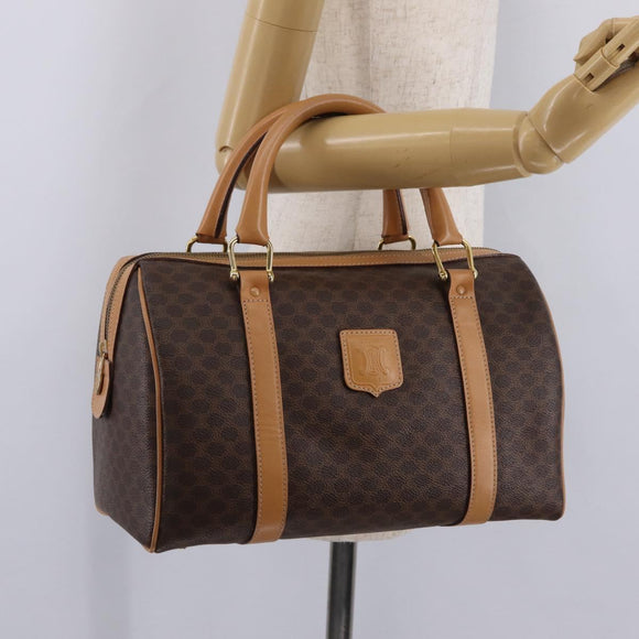 CELINE Macadam Canvas Hand Bag PVC Leather Brown Gold Auth 205250V
