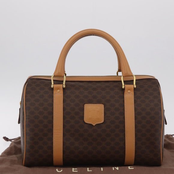 CELINE Macadam Canvas Hand Bag PVC Leather Brown Gold Auth 205250V