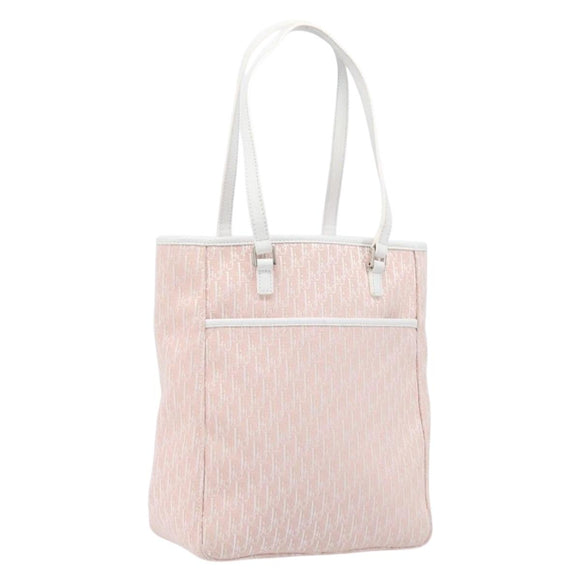 Christian Dior Trotter Canvas Tote Bag Pink Silver Auth 205251V