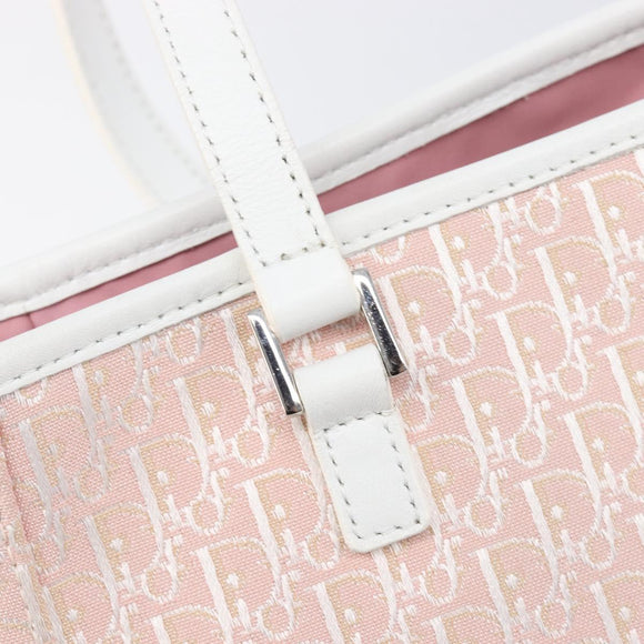 Christian Dior Trotter Canvas Tote Bag Pink Silver Auth 205251V