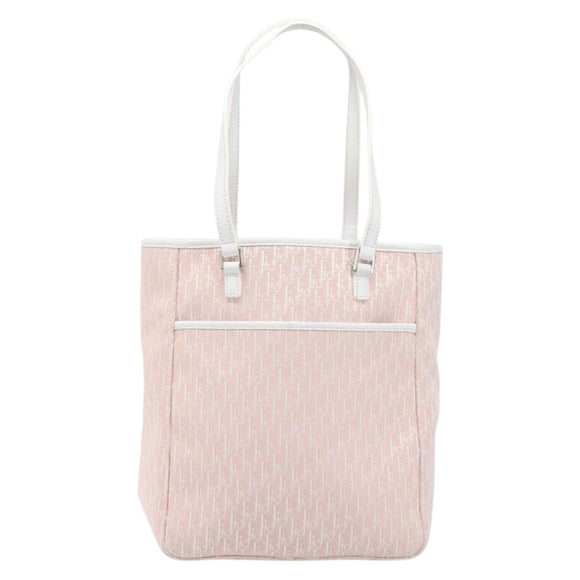 Christian Dior Trotter Canvas Tote Bag Pink Silver Auth 205251V