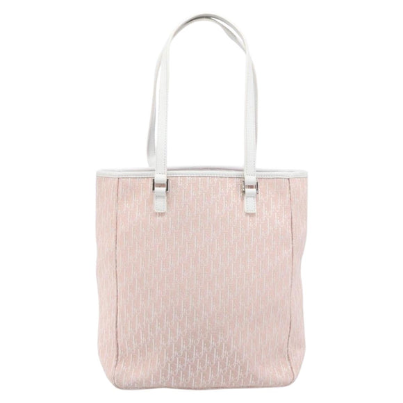 Christian Dior Trotter Canvas Tote Bag Pink Silver Auth 205251V