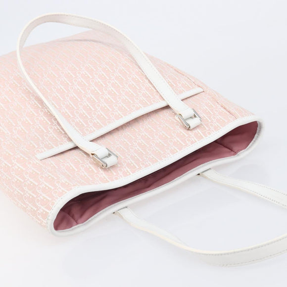 Christian Dior Trotter Canvas Tote Bag Pink Silver Auth 205251V