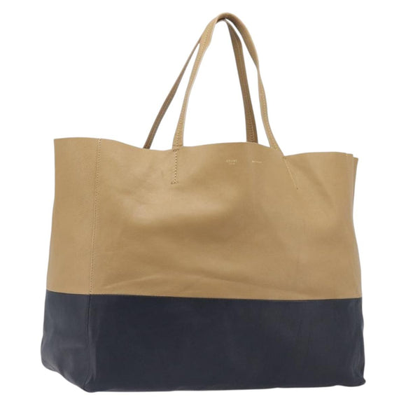 CELINE Horizontal Cabas Tote Bag Leather Beige Gold Auth 205254