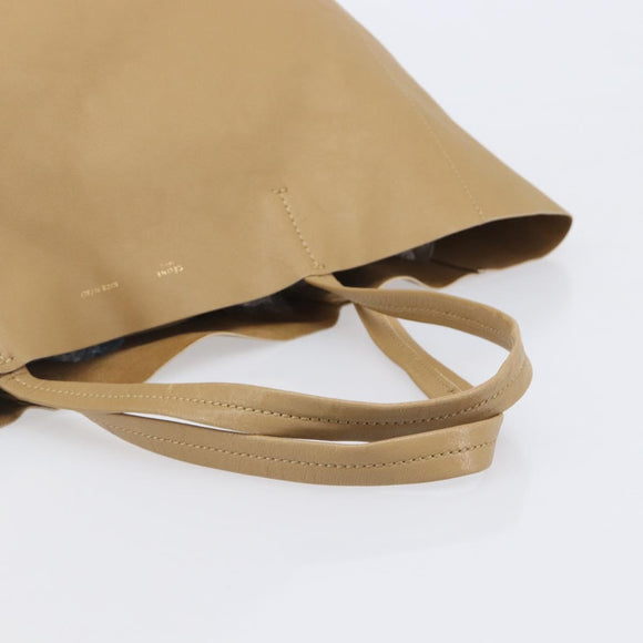 CELINE Horizontal Cabas Tote Bag Leather Beige Gold Auth 205254