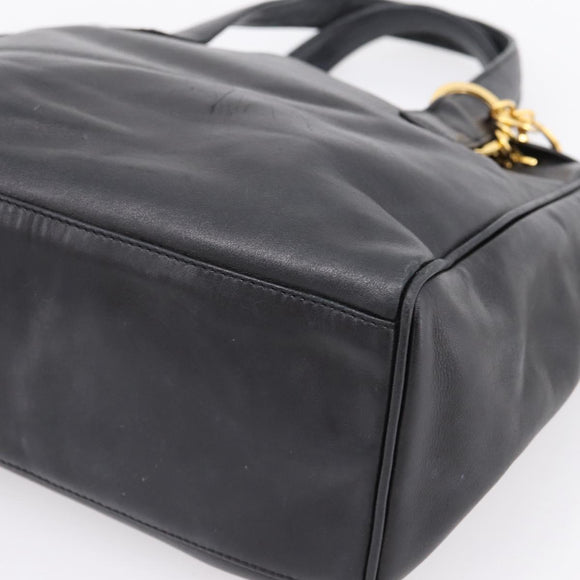 Christian Dior Hand Bag Leather Black Gold Auth 205255A