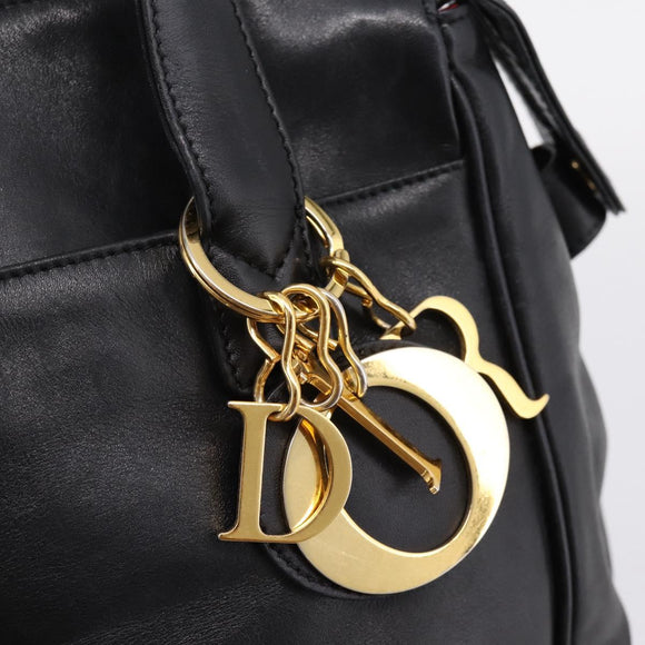 Christian Dior Hand Bag Leather Black Gold Auth 205255A