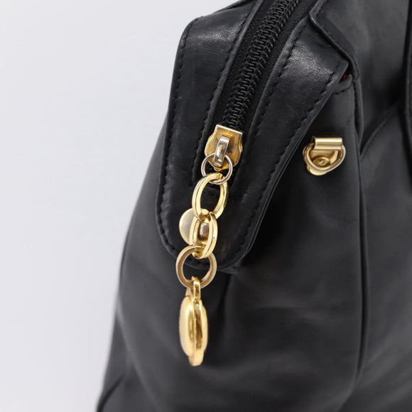Christian Dior Hand Bag Leather Black Gold Auth 205255A