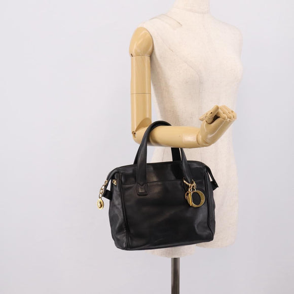 Christian Dior Hand Bag Leather Black Gold Auth 205255A