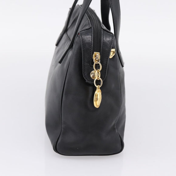 Christian Dior Hand Bag Leather Black Gold Auth 205255A