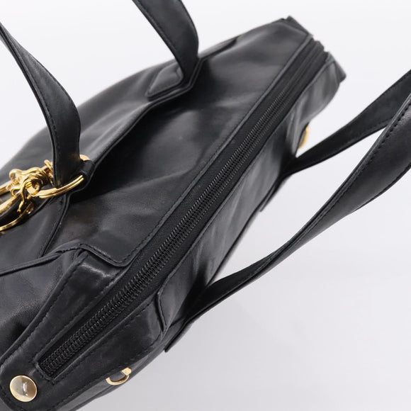 Christian Dior Hand Bag Leather Black Gold Auth 205255A