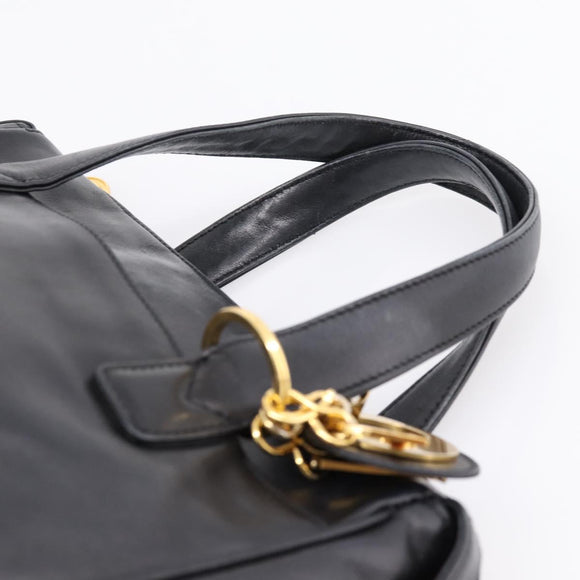 Christian Dior Hand Bag Leather Black Gold Auth 205255A