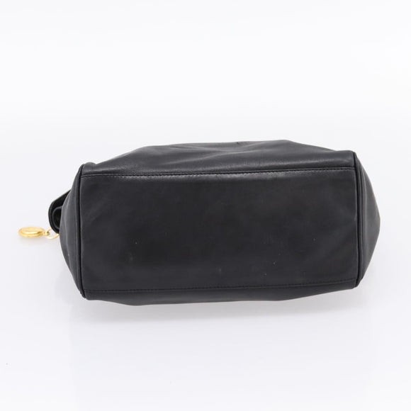 Christian Dior Hand Bag Leather Black Gold Auth 205255A